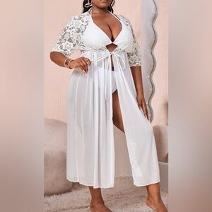 White Lace Kimono Dress Swimsuit Sleeves Coverup